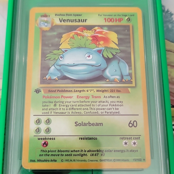 1st Edition Venusaur with protective stand and case